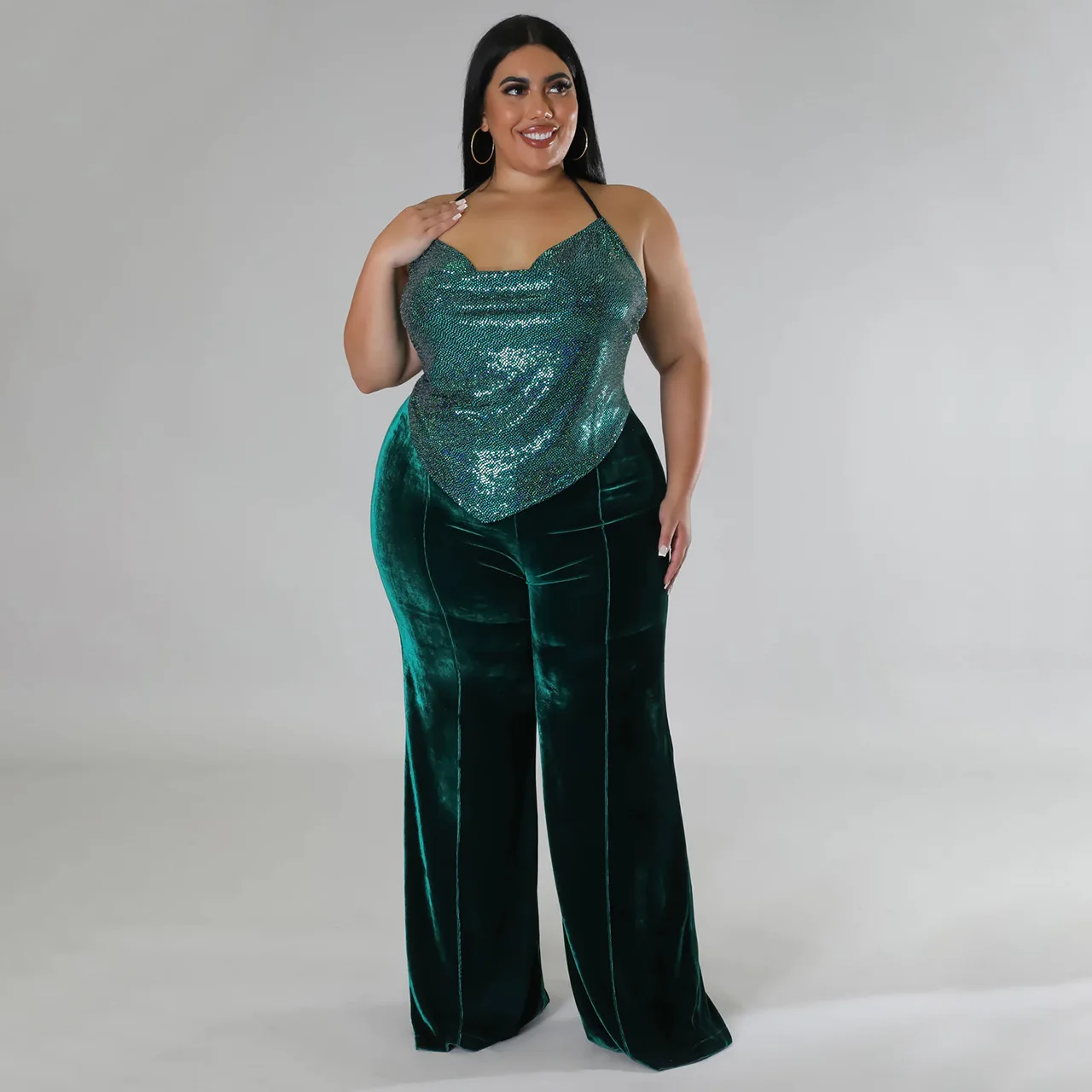 Plus Size Women Velvet Pants Solid Wide Leg Trouser 2022 Fall Female Elegant Flare Pants Lady Winter Casual Designer Trousers