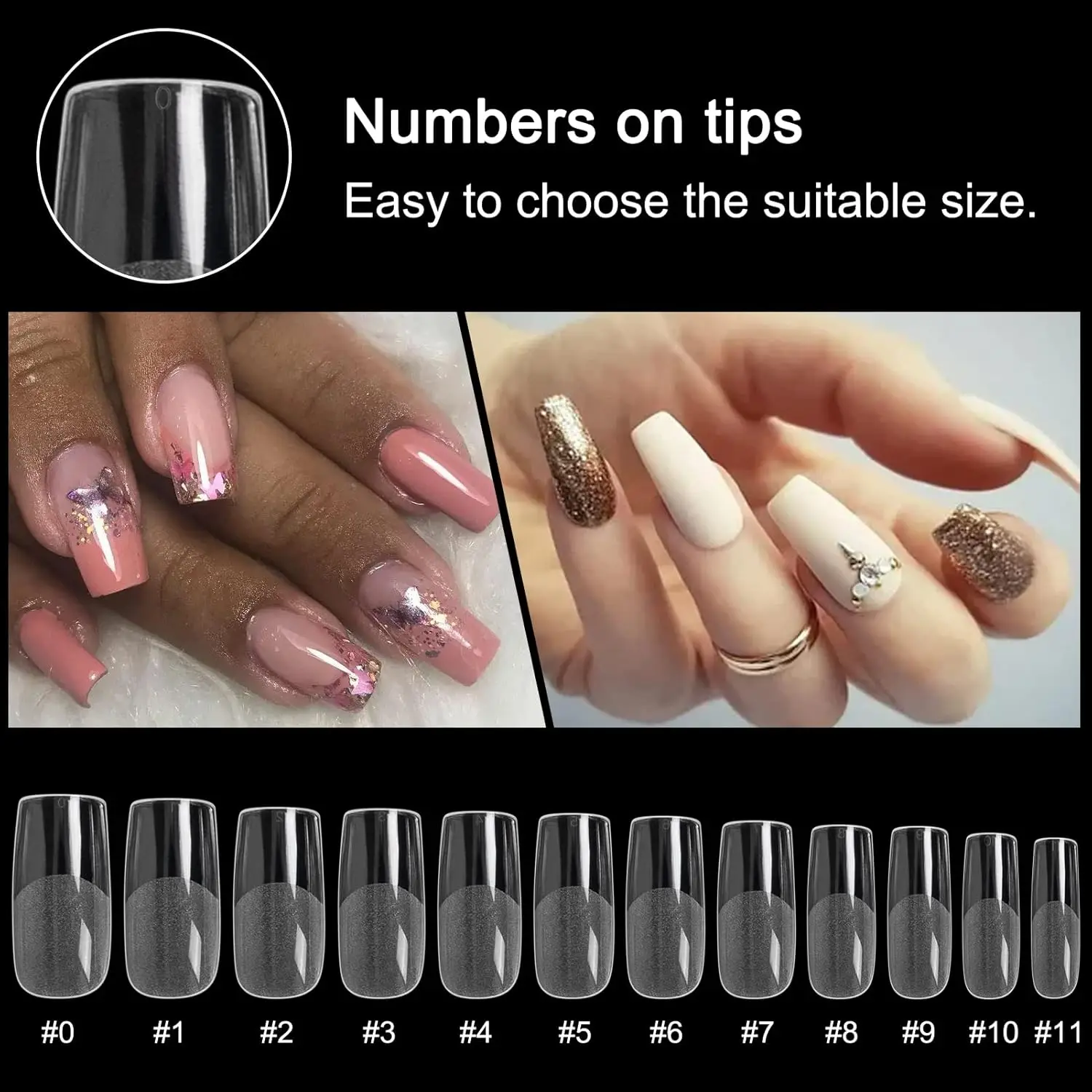240PCS square nail tips full cover half matte false nails 12 sizes acrylic medium press on nails box for home DIY salon