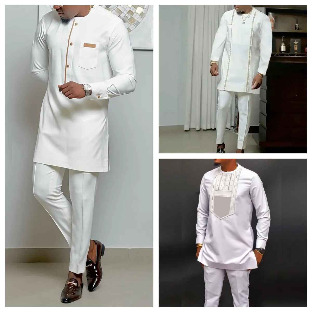 Caftano Estivo Set Da 2 Pezzi Completo Da Uomo Con Bottoni Tasche Girocollo Top E Pantaloni A Maniche Lunghe Abbigliamento Da Sposa In Stile Etnico