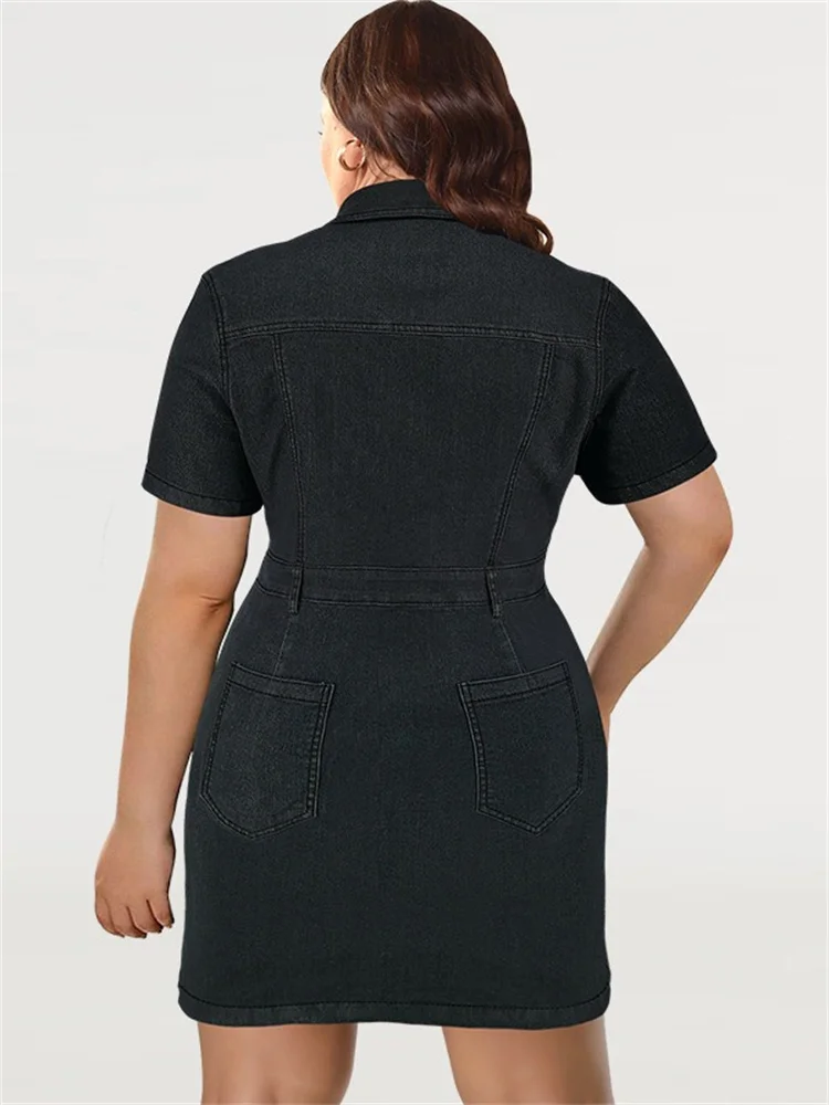 Wmstar Plus Size Denim Dresses for Women Summer Fashion Casual Bodycon Button Stretch Midi Dress Wholesale Dropshipping 2024