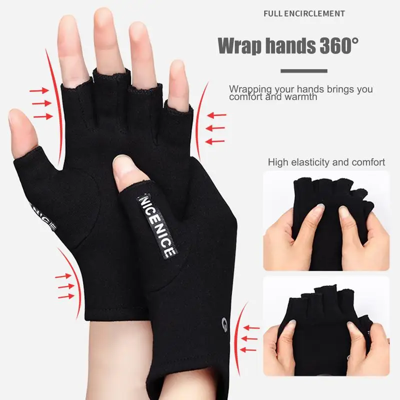 Black Winter Heated Gloves USB Charging Heating Polyester Half Finger Gloves For Men Women Motorcycle Cycling Skiing 2