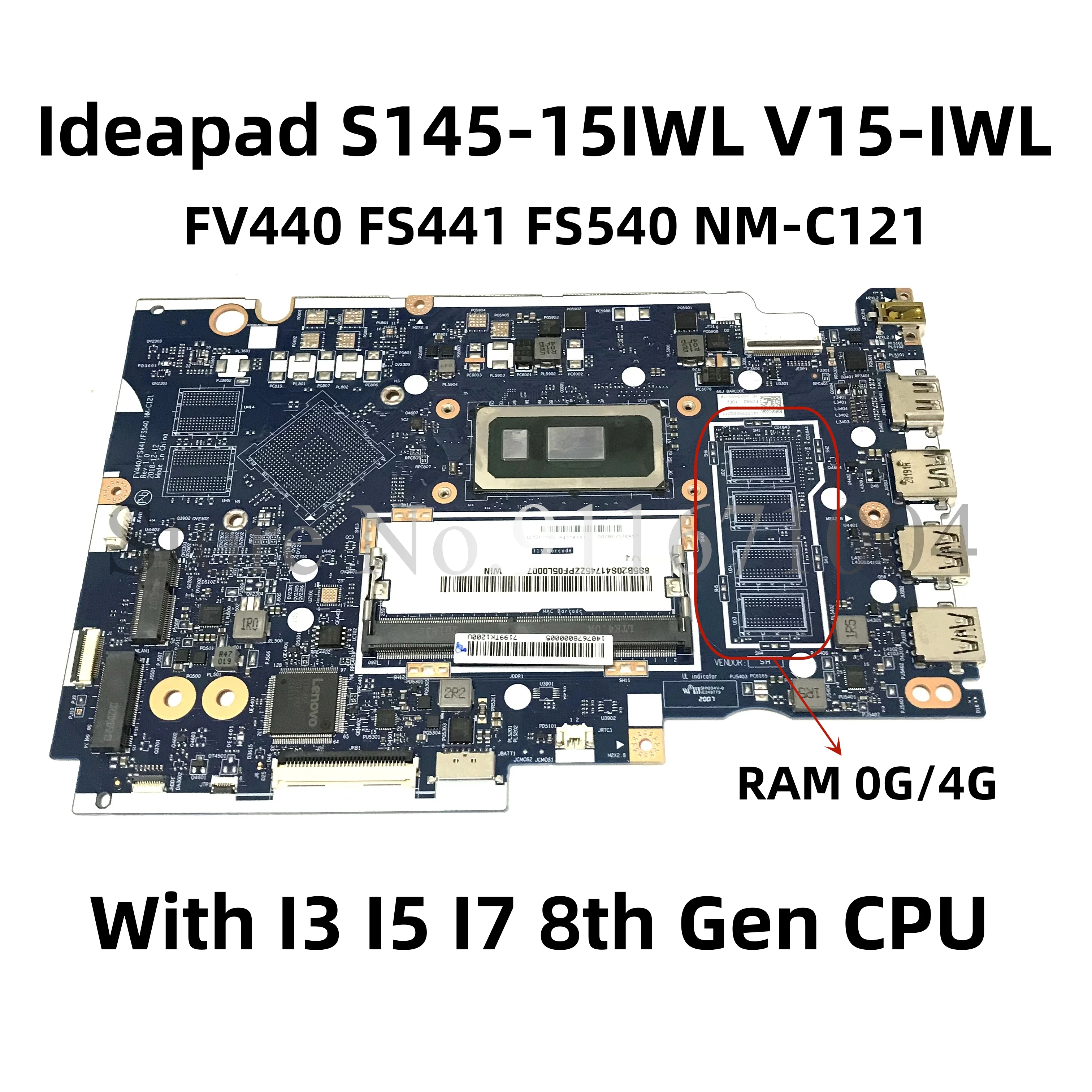 Placa-mãe do Portátil para Lenovo Ideapad Fv440 Fs441 Fs540 Nm-c121 Mainboard S14515iwl V15-iwl w 4205u 5405u Ram 4gb Cpu