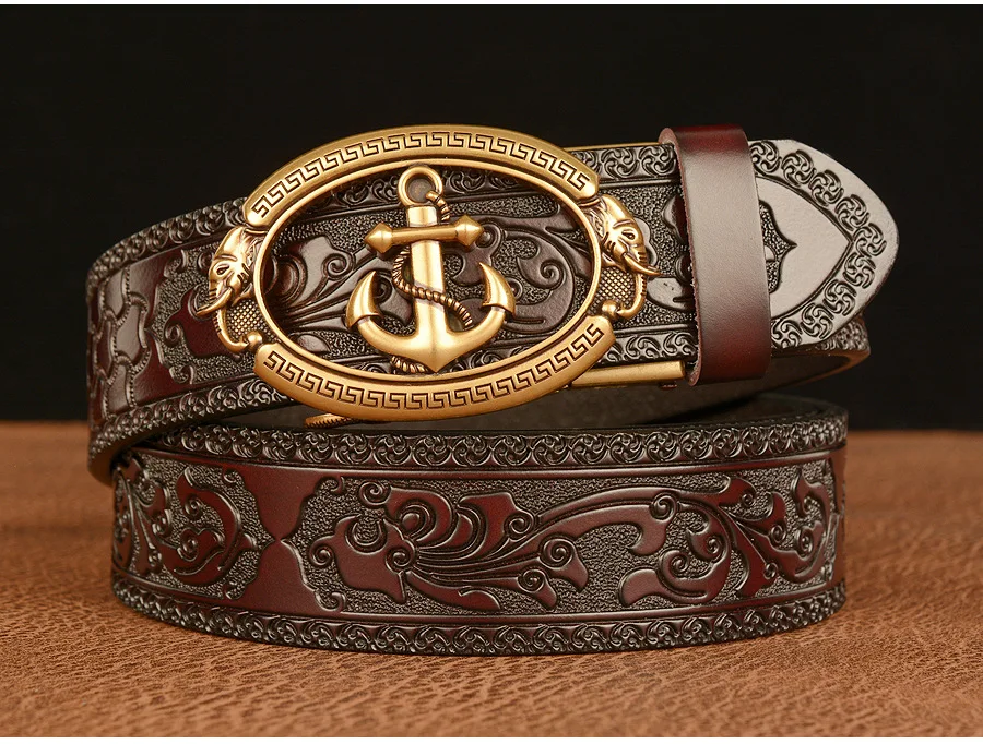 Luxuriöser Marineblauer Metallgürtel mit Automatikschnalle aus Rindsleder, Klassischer Retro-Echtledergürtel für Herren, Business-Jeans-Taillengürtel – Detail 10
