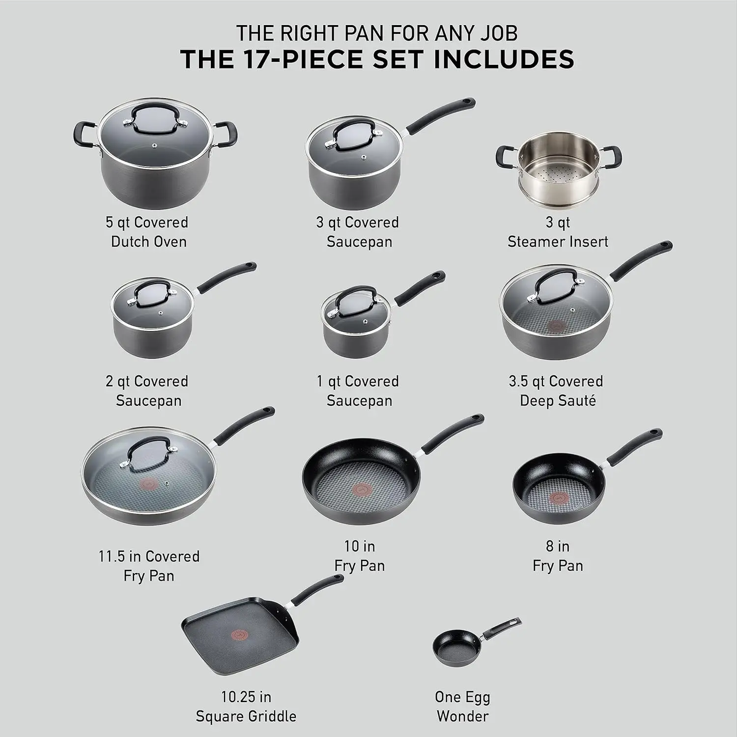 Ultimate Hard Anodized Nonstick Cookware Set 17 Piece, Oven Broiler Safe 400F, Lid Safe 350F, Kitchen Cooking Set w/ Fry P 2