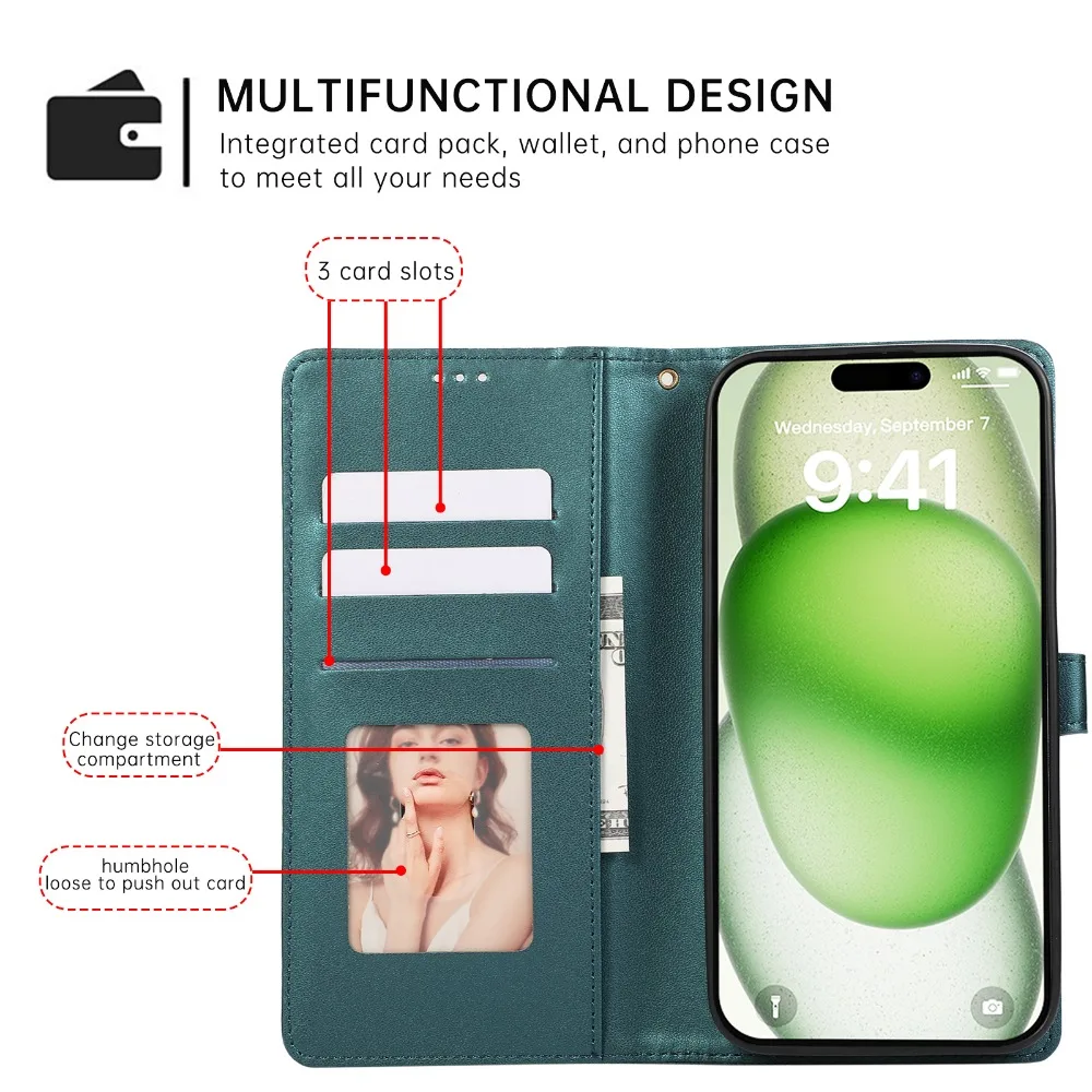 Custodia protettiva in pelle per iPhone 13 12 Mini 16 15 14 11 Pro Max XS XR 8 Plus Portafoglio con cinturino da polso e porta carte_voghion.com