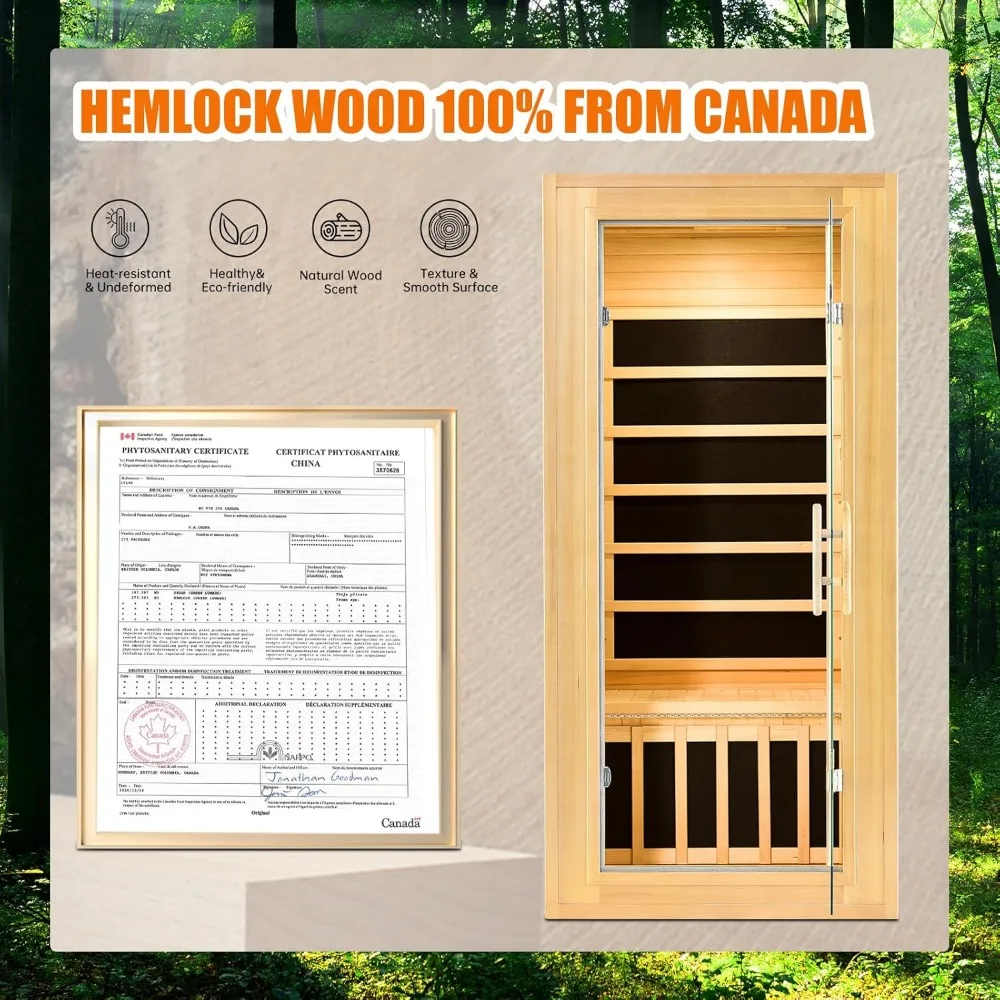 Far Infrared Sauna1 Person Hemlock Wood Dry Sauna Low EMF Heaters Panels Spa Indoor Sauna with Intelligent Control Panel 6