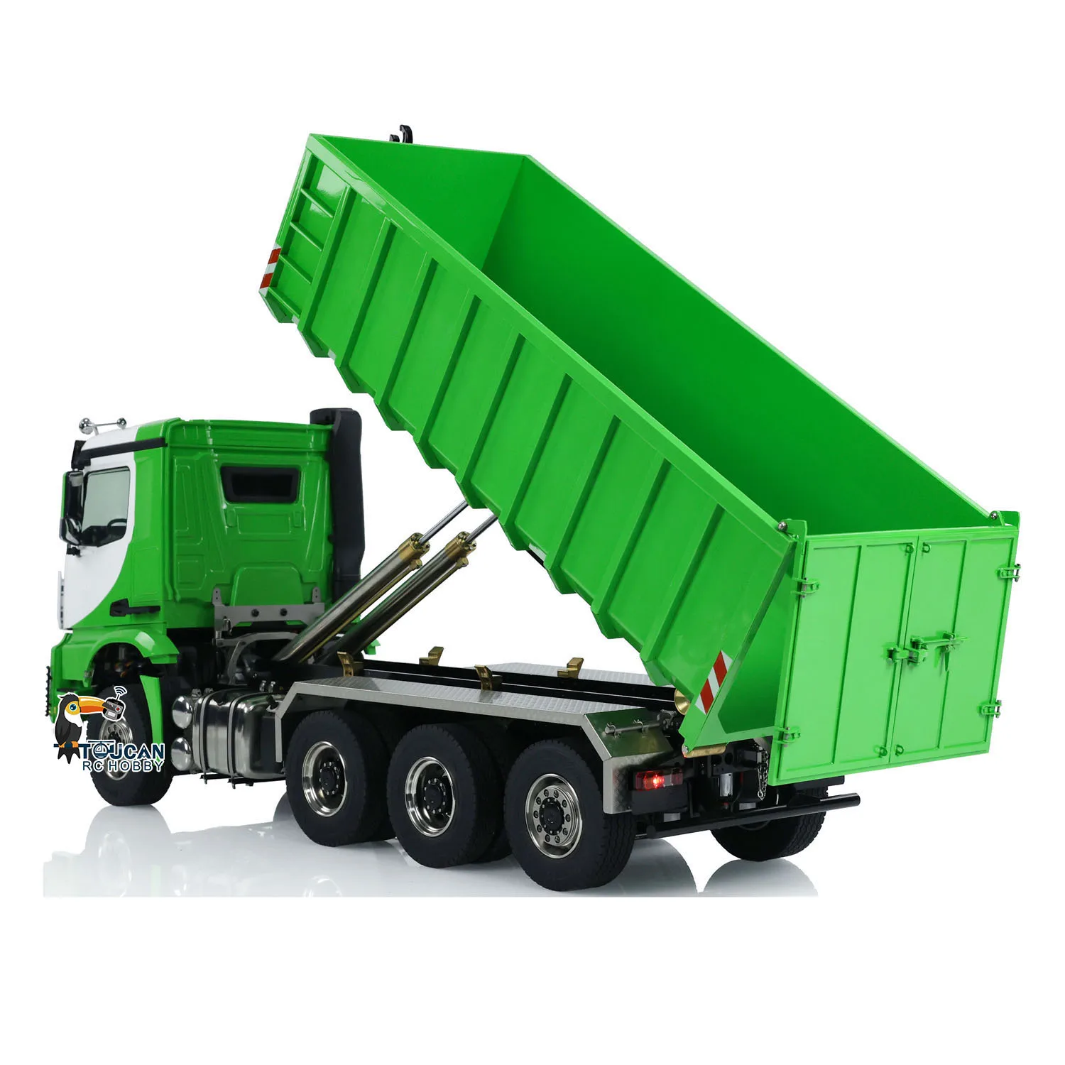 In Stock 8x8 1/14 Hydraulic RC Full Dump Truck Green Metal Roll Off Tipper Car Model Sound Light System Remote Control Toy Model 3