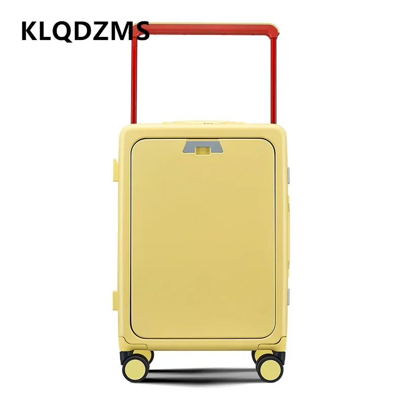 

KLQDZMS Luggage Travel Bag 20 Inch Aluminum Frame Boarding Case Front Opening Laptop Trolley Case 24" USB Charging Suitcase