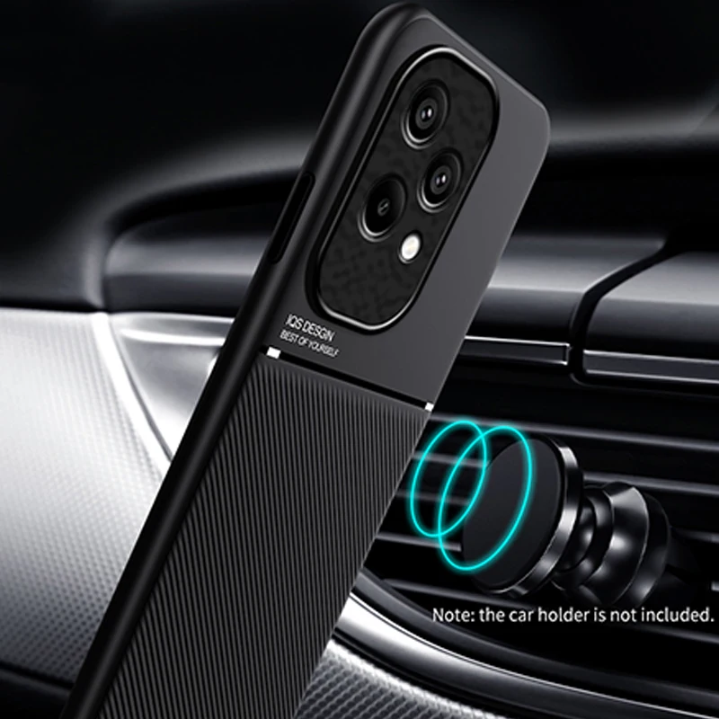 Sleek Magnetic Holder Silicone Phone Case with Leather Texture & Shockproof Back Cover