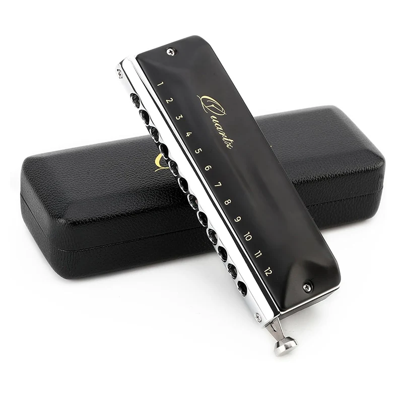 JDR Quartz Chromatic Harmonica C Key 12-Hole 48 Tones Chromonica Easy Bending Armonica Half No Sticky Valves Mouth Organ Harp chromatic harmonica