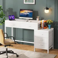 Computer Desk with 5 Drawers, Home Office Desks with Reversible Drawer Cabinet Printer Stand, Industrial PC Desk with Storage 3