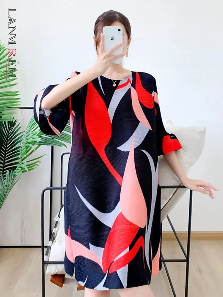 

Женское плиссированное платье LANMREM, винтажные свободные платья с круглым вырезом и принтом, одежда для вечеринок, лето 2024, 2R4611