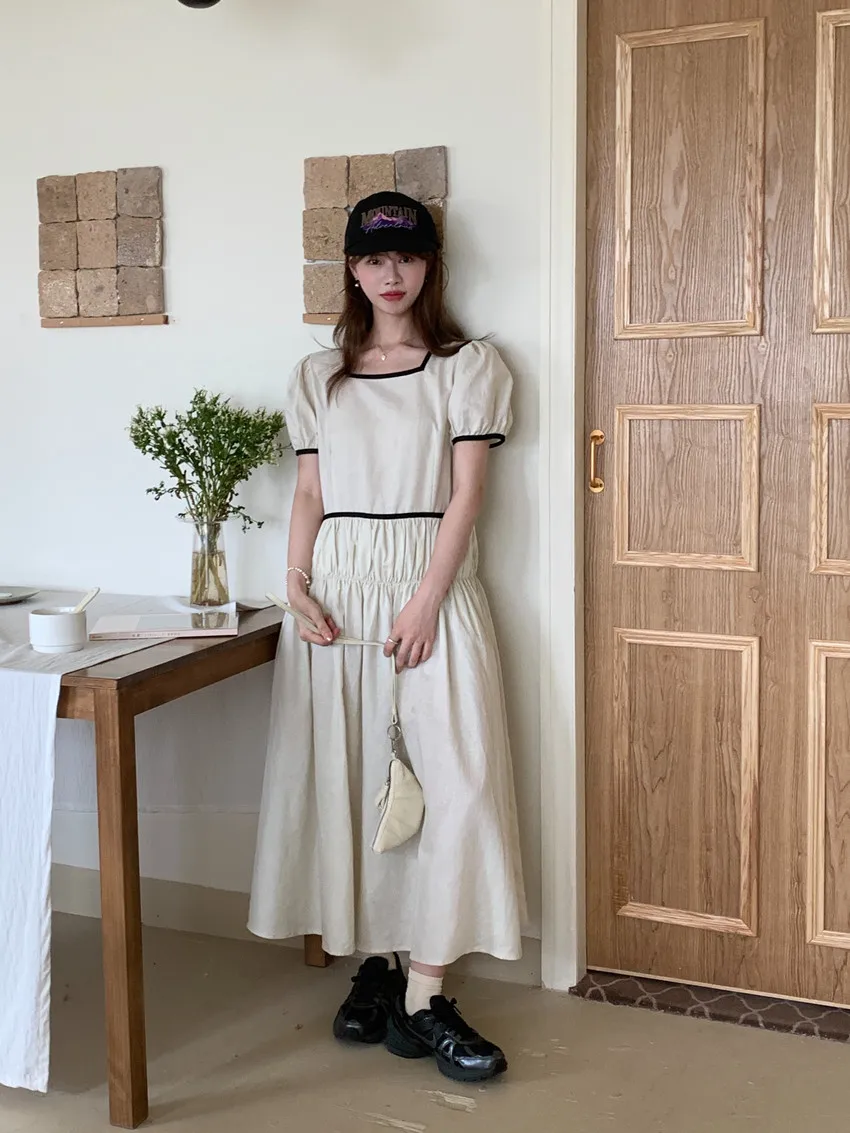 Sommer neue Kontrast farbe schlanke Frauen Kleid Mode Straße Retro hohe Taille Kleider weiblich schick süß elegant Frau Kleid – Detail 36