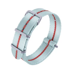 Striped Nylon Ribbed Watch Strap with Silver Buckle and Quick Release - 22mm (Mint Green Red Line)