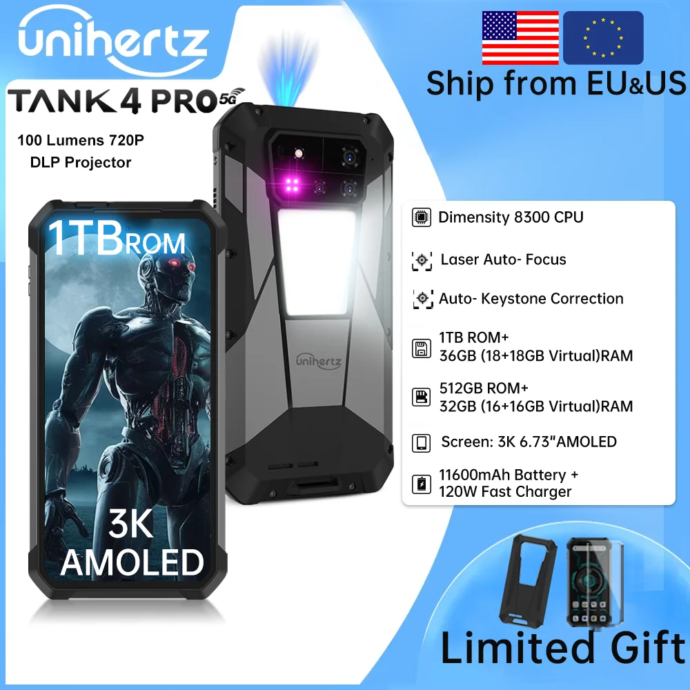 Unihertz TANK4 PRO 18GB 1TB上位版 Unihertz 8849 Tank 4 Pro Global version 18/1TB Projector