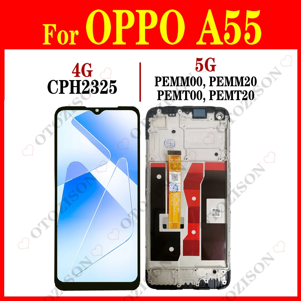 Для OPPO A55 LCD 4G CPH2325 LCD с рамкой A55 5G PEMM00 PEMM20 дисплей сенсорный датчик дигитайзер в сборе запасные части