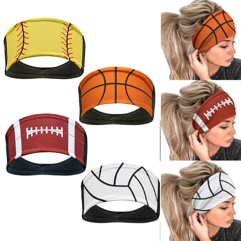 

Wide Hair Bands Yoga Breathable Sweatband Headbands Football Basketball Volleyball Softball Pattern Headwear Elastic Hair Cover