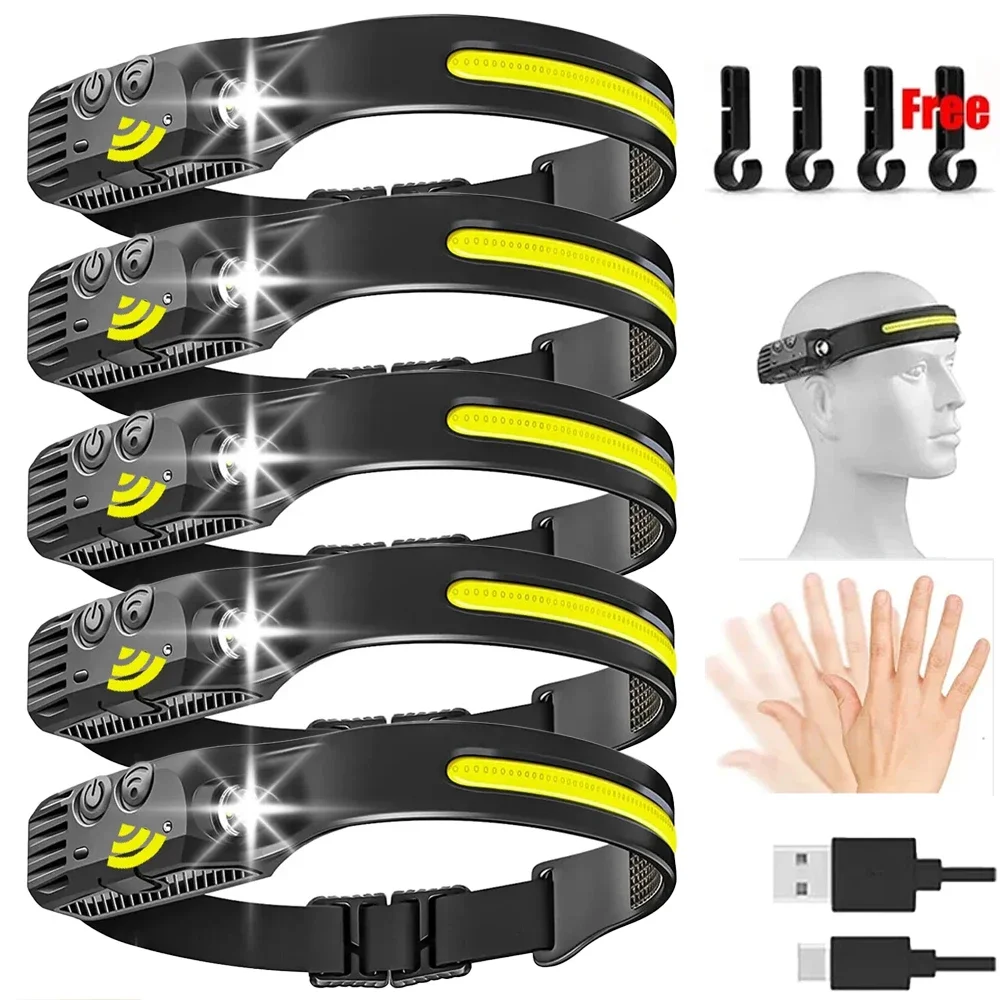 USB 충전식 LED 센서 전조등 COB 헤드 라이트 헤드 토치 작업 조명 낚시 캠핑 랜턴에 대한 방수 전조등