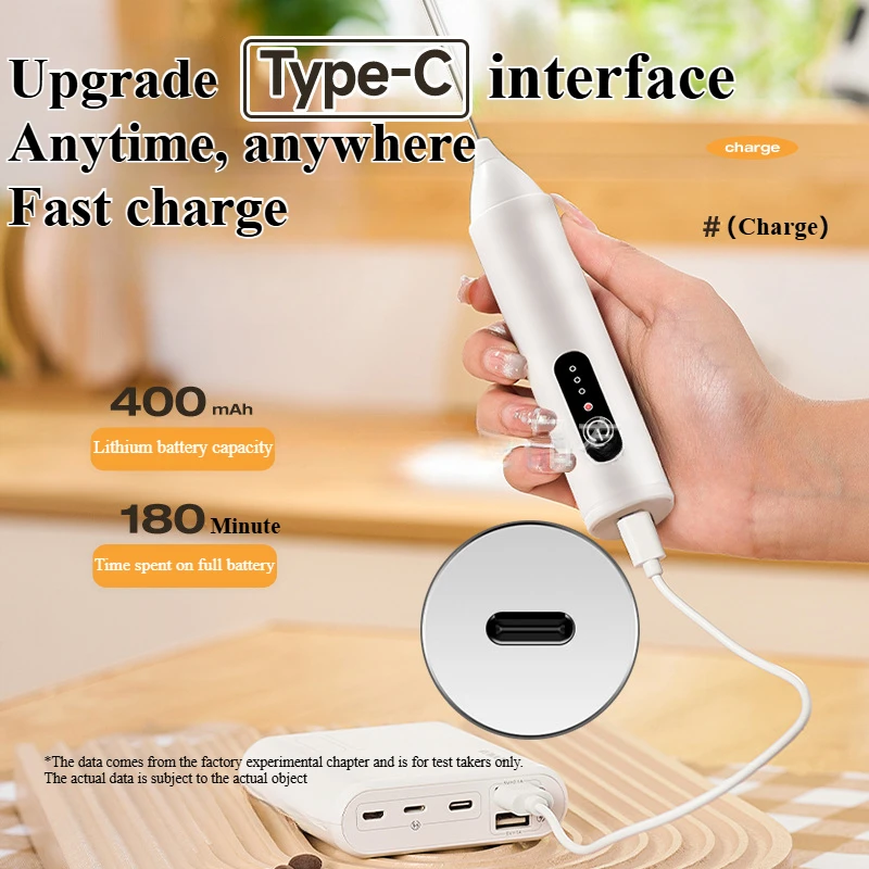 Electric MINI Milk Frother Type-C Handheld Blender USB Charging 3 Speeds Foam Maker BakingTools Cooking Tools Kitchen Supplies