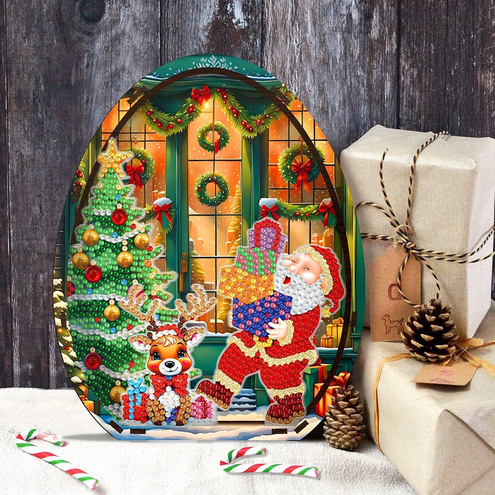 HOMFUN Wooden Christmas Desktop Diamond Art Kits 5D DIY Diamond