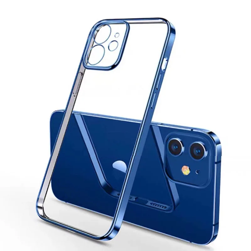 thumbnail image 1 of Luxury Plating Square Frame Silicone Transparent Case on For iPhone 11 12 13 14 15 Pro Max X XR XS Max 7 Plus Clear Back Cover, 1 of 5