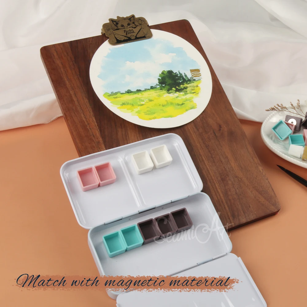 Art 50pcs demi-casseroles magnétiques quatre couleurs pour Tube d'aquarelle Palette outils de peinture fournitures d'art – Image 3