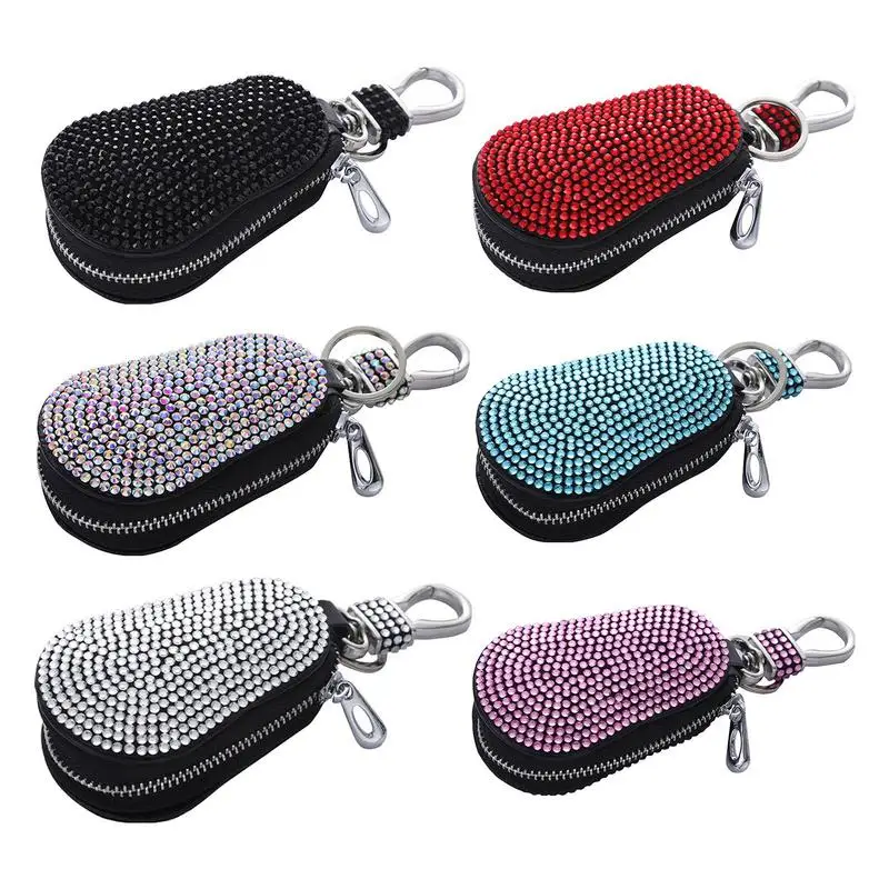 

Car Key Holder Case Multifunctional Rhinestone Design Key Pouch Auto Key Ring Protector PU Creative Keychain For Boys Girls Kids