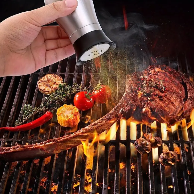 Stainless Steel Kitchen Seasoning Bottle,Glass Salt Pepper Grinder,Measuring Salt Jar,Household,BBQ Sprinkling Control Bottle
