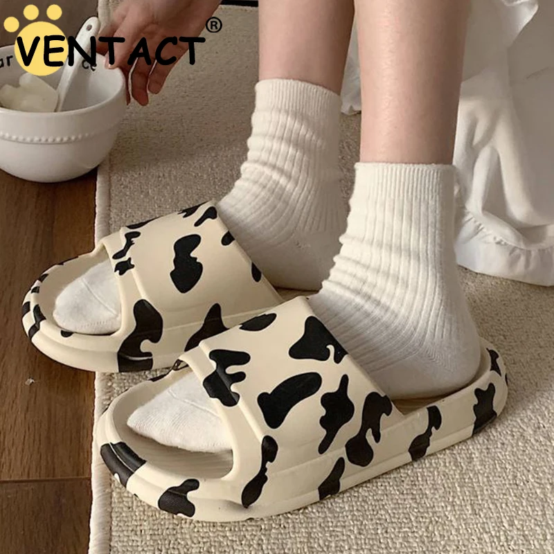 

VENTACT 2023 Slippers For Women Indoor House Bathroom Cow Pattern Summer Slides Shoes Cute Thick Sole Soft Ins Flip Flops