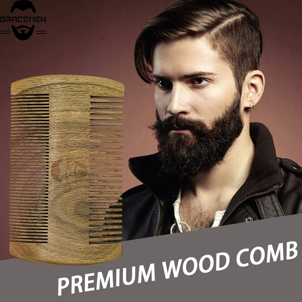 Gracemen 100% Wooden Beard Comb Double Sides for Men Anti-Static Wood Hair/Mustache with PU Leather Case and Great Gift to Man 5