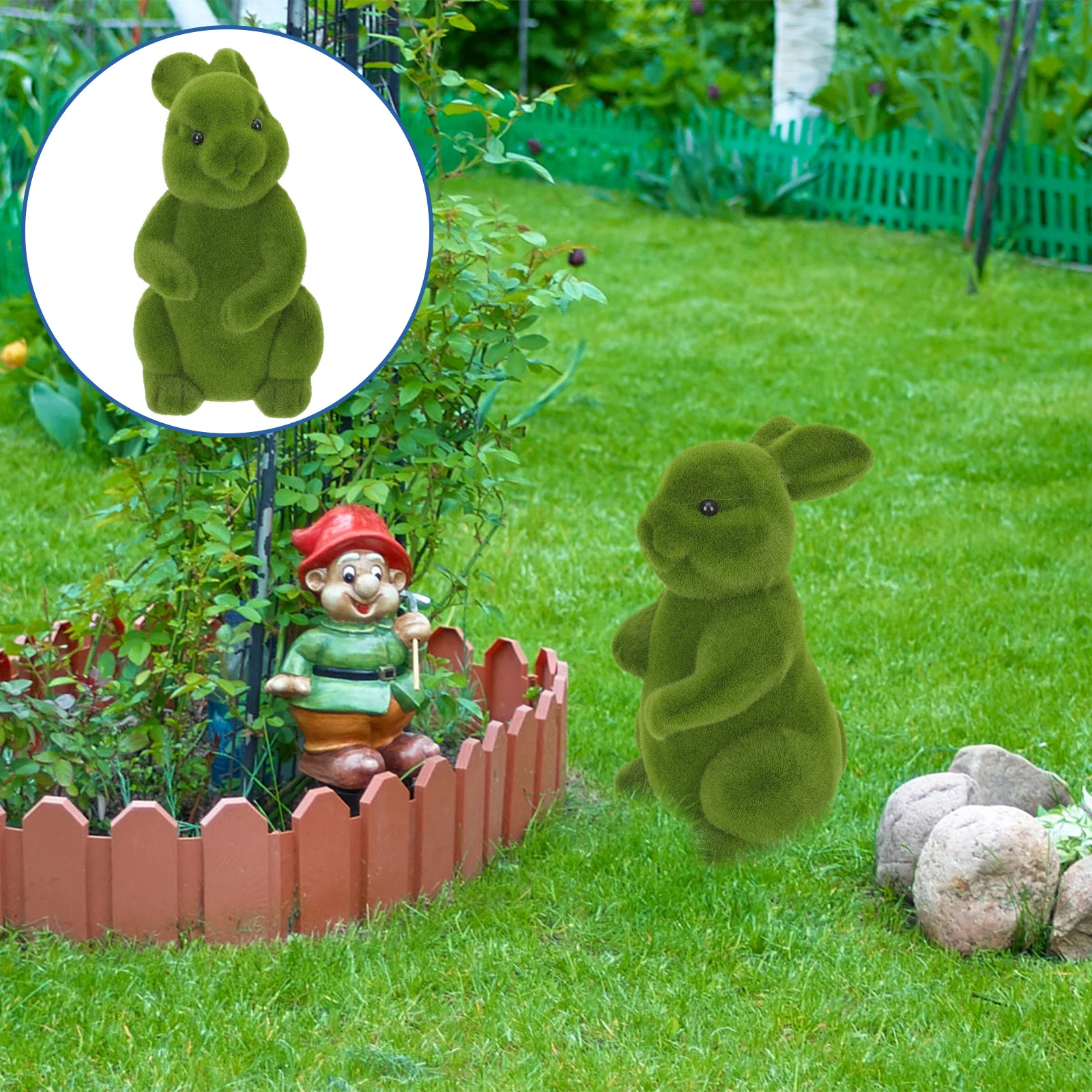 

Easter Moss Bunny Figurines Artificial Green Grass Flocking Rabbit Statue Festival Garden Yard Landscape Decoration