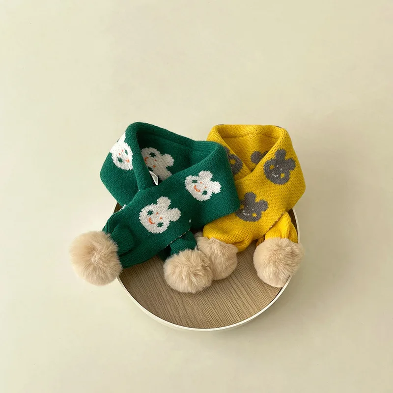 Korean Version Children's Scarf Winter Ins Cute Little Rabbit Boys and Girls Knitted Neck Cover Baby Scarf 2-6years