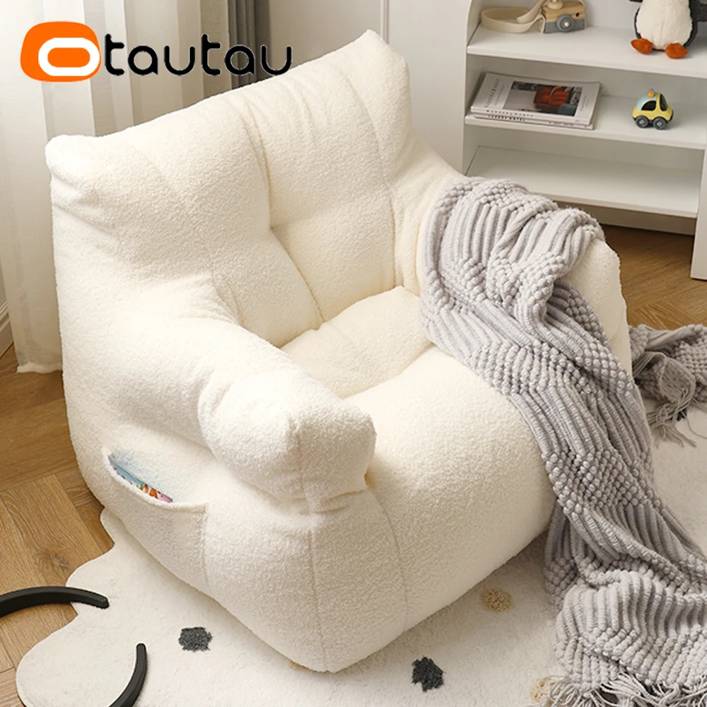 OTAUTAU Adults Big Pouf Bean Bag Sofa with Filling Single Armchair Puff Salon Comfy Beanbag Couch Washable Soft Fleece SF067