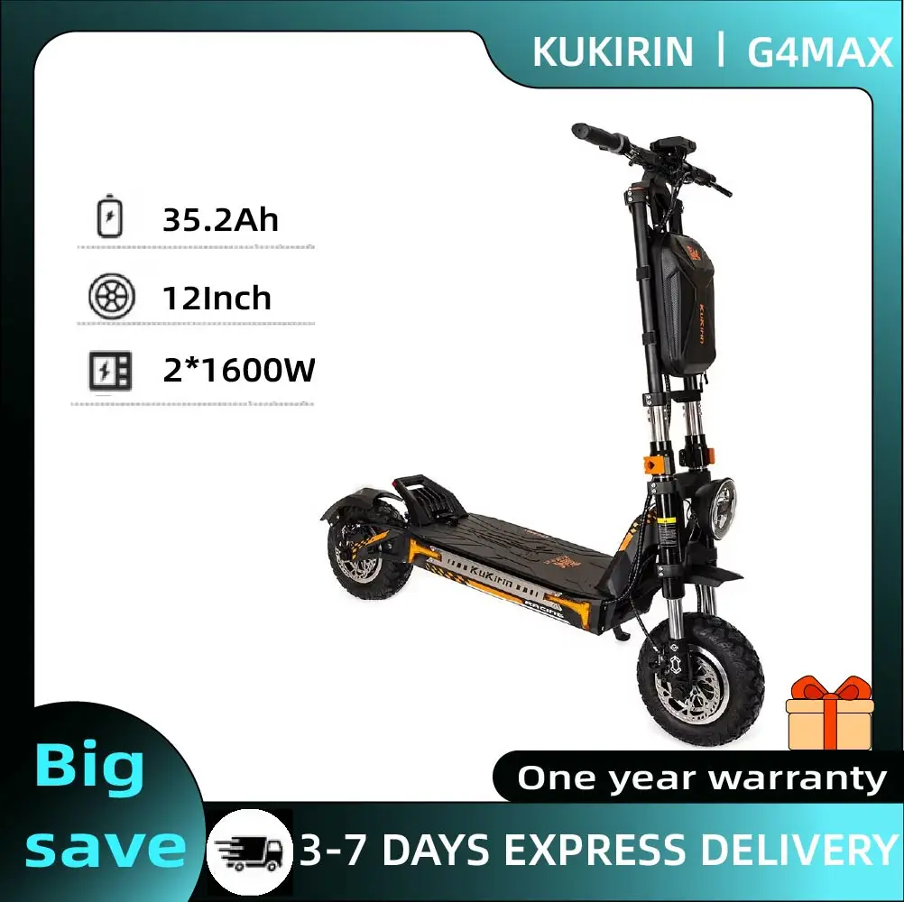 Monopattino Elettrico Fuoristrada KuKirin G4 Max, Doppio Motore 2*1600W, Pneumatici Fuoristrada da 12 Pollici, 60V 35.2Ah, E-scooter per Adulti