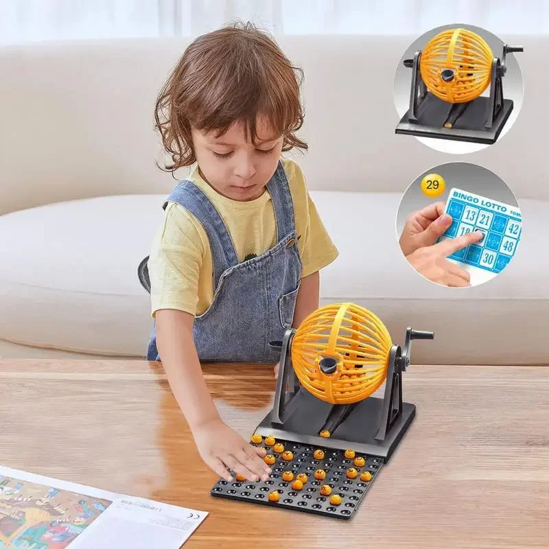 Funny Lottery Machine Family Party Games Set with Cage for Bingo Game 90 Mini Chips 12 Master Cards for Kids Adults Board Games 4