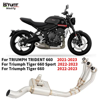 Motorcycle Exhaust Full Systems Slip For Triumph Trident Tiger 660 Sport 2021-2023 Modified Front Link Pipe With Back pressure
