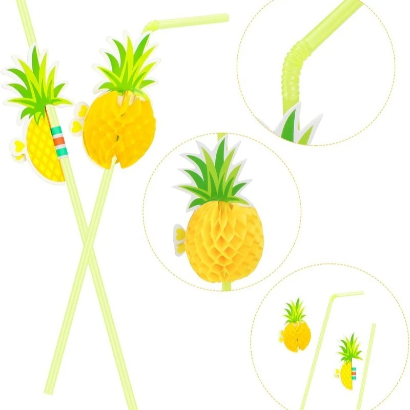 Tropical Party Drinking Straws 25pcs Flamingo Pineapple Straws Hawaiian Summer Pool Wedding Decoration Reusable Beach Supplies