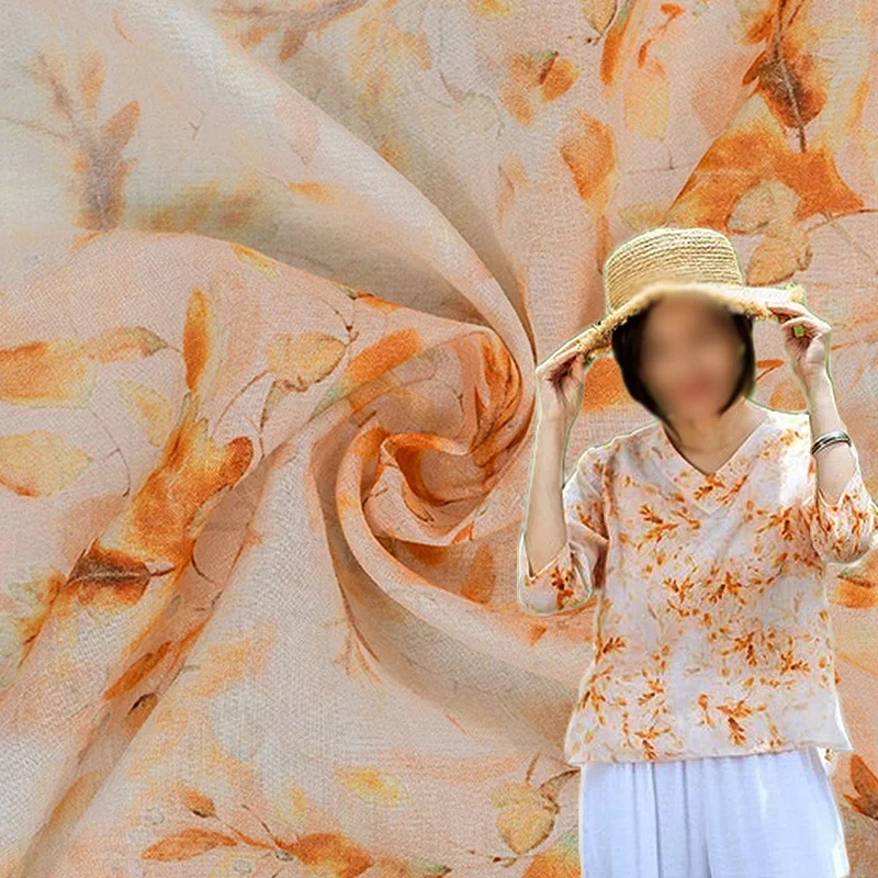 

High-quality natural ramie linen digital summer printed cloth Chinese gown thin dress DIY hand sewn designer fabric