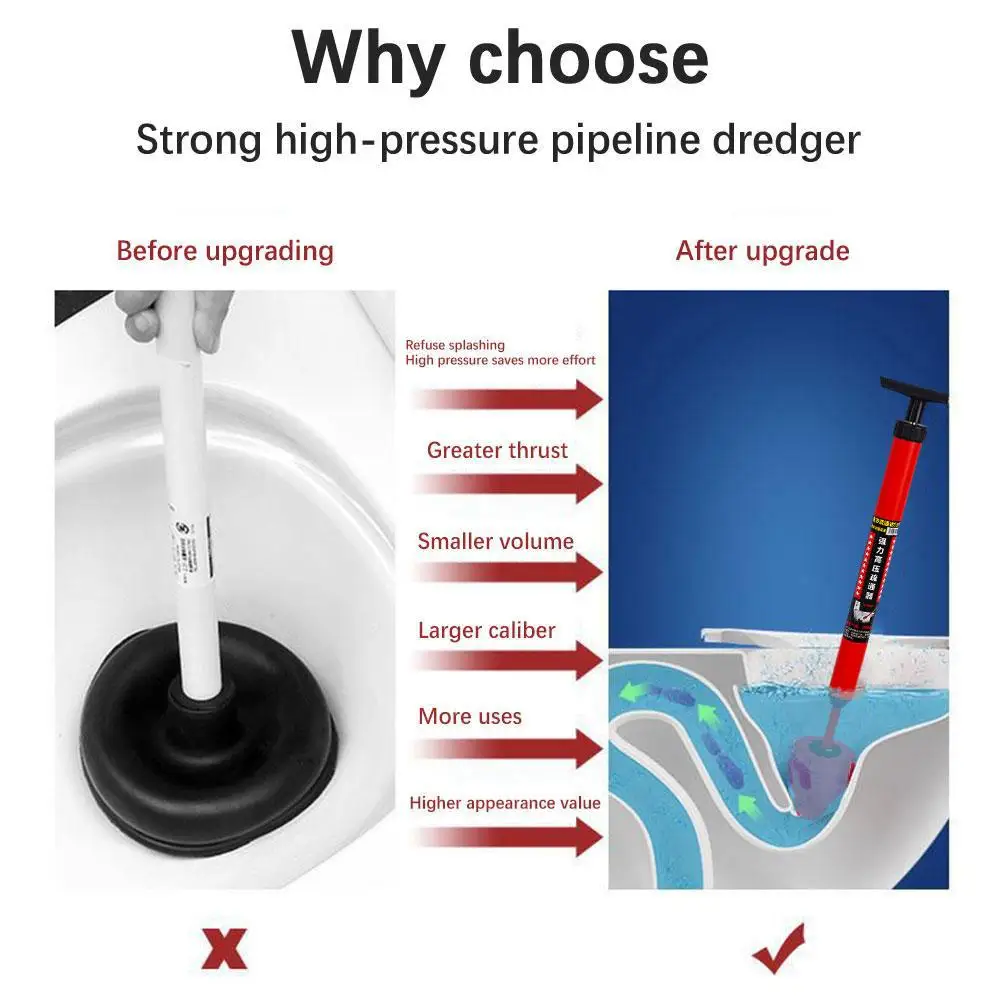 High Pressure Toilet Unblock One Shot Toilet Pipe Plunger Quickly Unblock Household Toilet Sewer Dredging Plunger 1/2Pcs 6