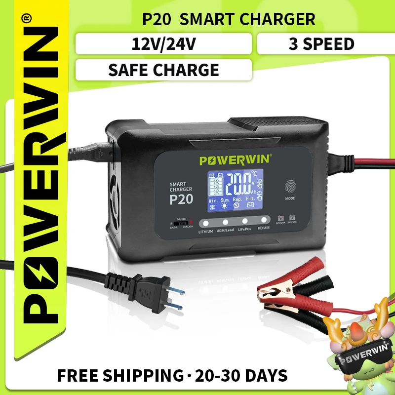 Smart Battery Charger battery charger 20A 12V20A 24V10A Automatic For LiFePO4 AGM Lithium Lead-Acid Pulse Repair LCD For BT100BT200