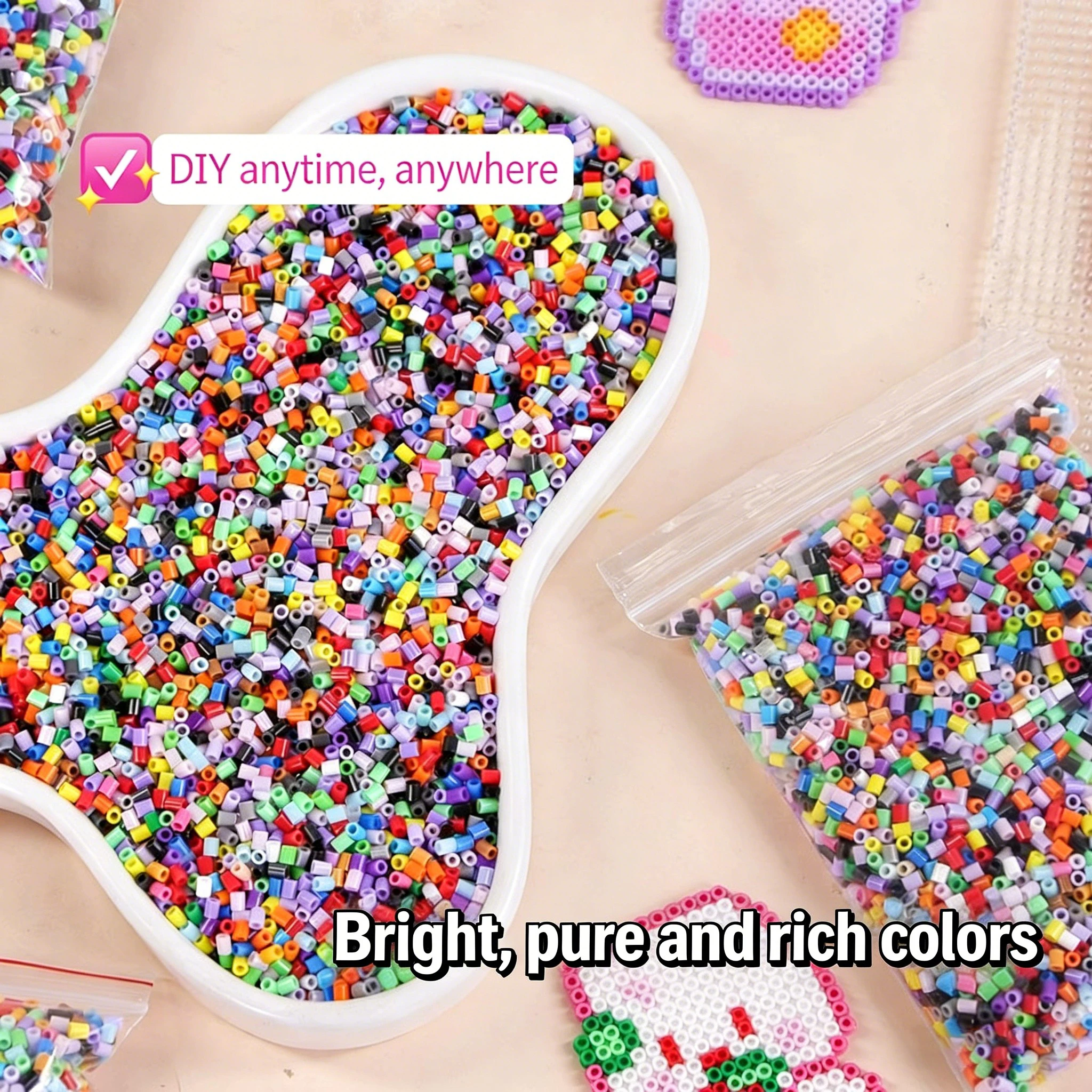 2.6mm 1000개 블랙 화이트 그레이 블루 그린 퍼플 하마 비즈 어린이용 아이언 퓨즈 비즈 DIY 퍼즐 픽셀 아트 선물 어린이용
