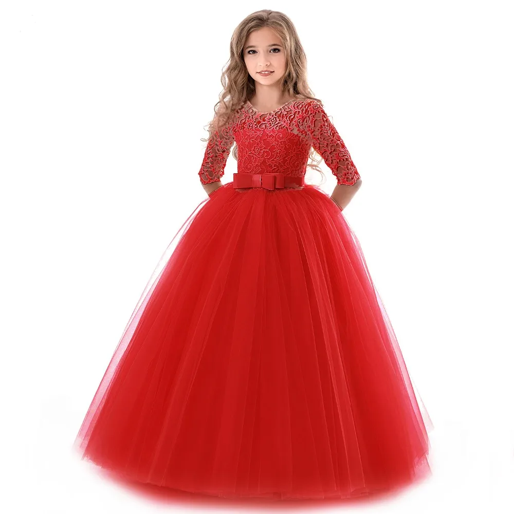 Girls Wedding Party Dress Lace Princess Summer Teenage Children Princess Bridesmaid Dress 8 10 12 14 Years
