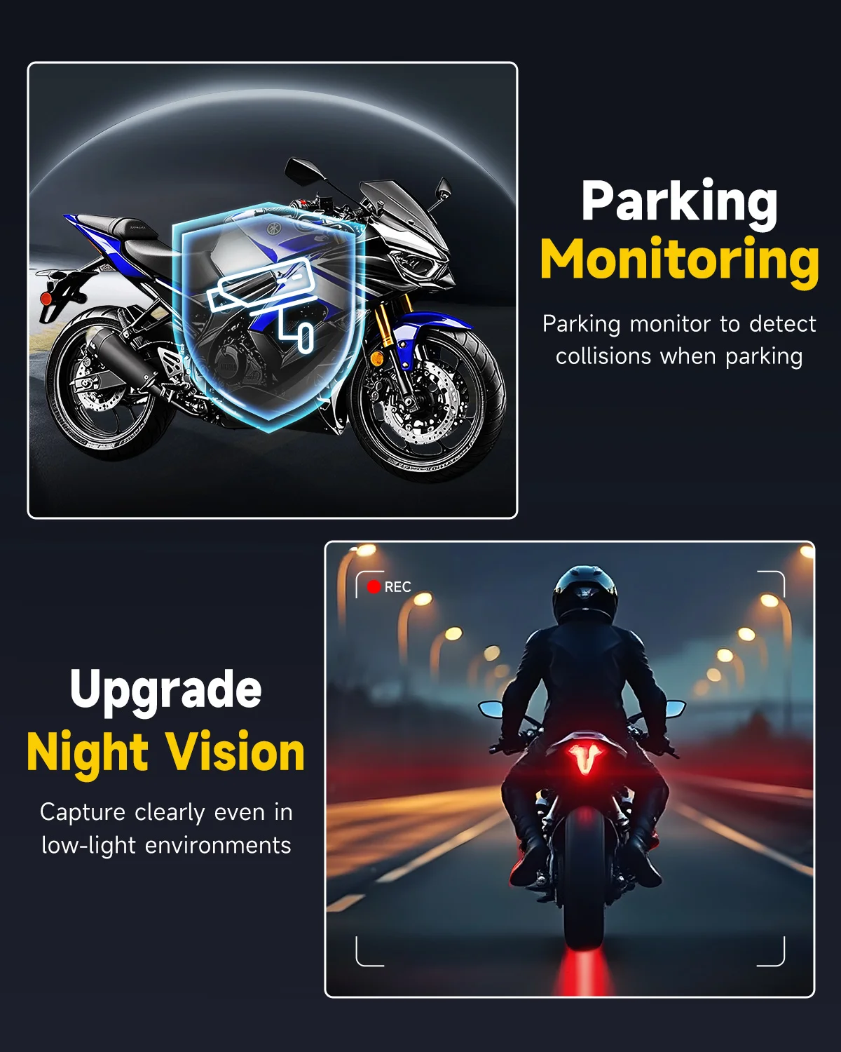 JIUYIN Dual Motorcycle DVR 1080P Action Camera Recorder Front & Rearview Waterproof Motorcycle Dash Cam Night Vision Camera WiFi