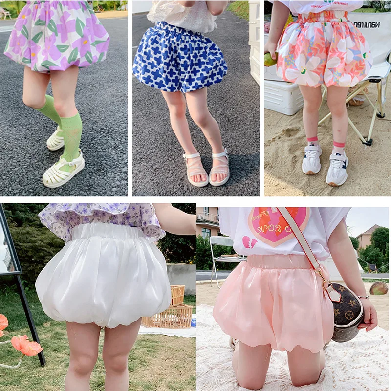 Girls Shorts Summer Flower Bud Pants for Kids High Waist Children's Pumpkin Pants Toddler Bloomers Ruffle Shorts