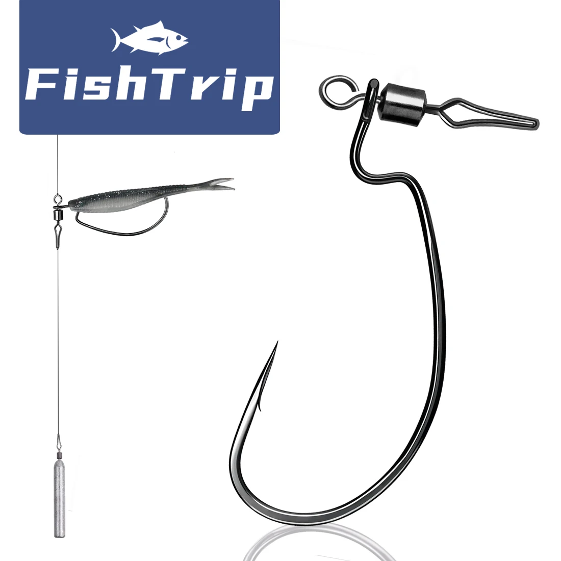 Hameçon EWG FishTrip avec émerillon roulant pour montages Texas et Carolina rig bass