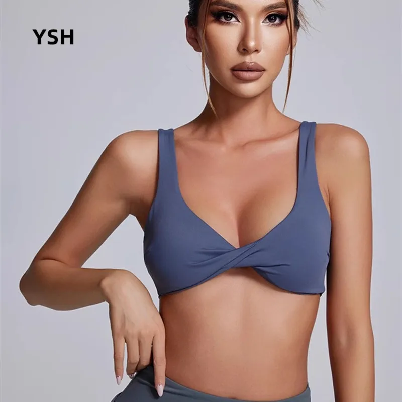 

YUSHUHUA Deep V Neck Sport Bra Women Gym Kink Design Fitness Top U -shaped Back Yoga Bra Workout Training Underwear Quick Dry