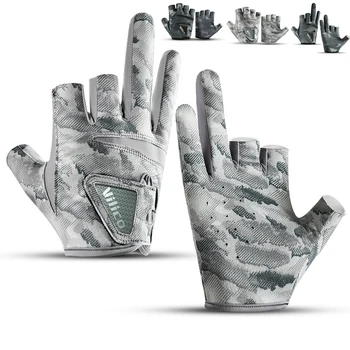 Fishing Gloves for Men Summer Fishing Road Sub Sunscreen and Anti Slip Ice Silk Breathable Thin Three Finger Cut Gloves