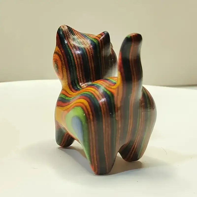 Painted Wooden Cat Figurine Home Decor 4