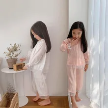 

HoneyCherry children's pajamas girls spring and summer clothes new long-sleeved thin suit little girl princess home