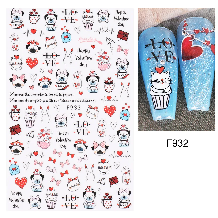 1PCS New Valentine's Day Nail Art Decal 3D Heart Red Lips Nail Stickers Nail Art Supplies DIY Adhesive Stickers Nail Slider